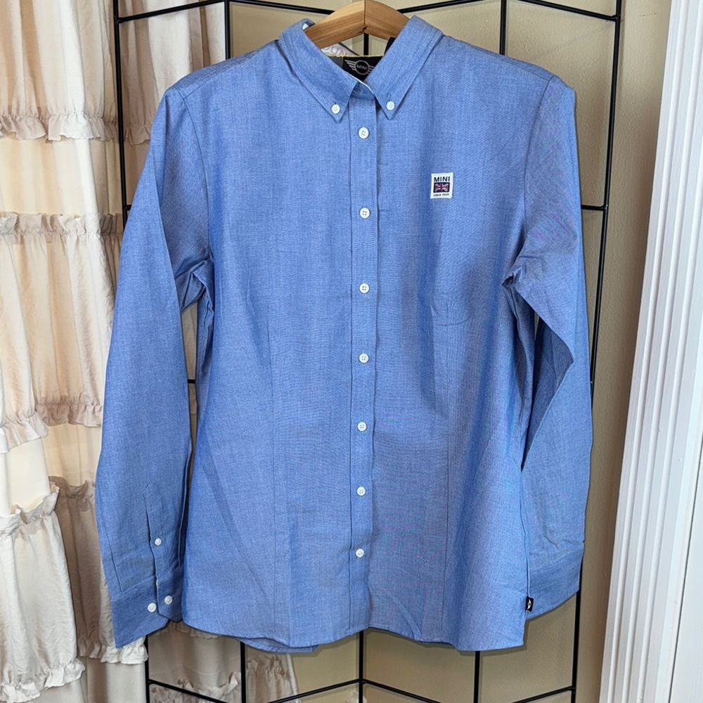 Mini Cooper Womens Blue Button Down Long Sleeve Shirt Size XL NWT